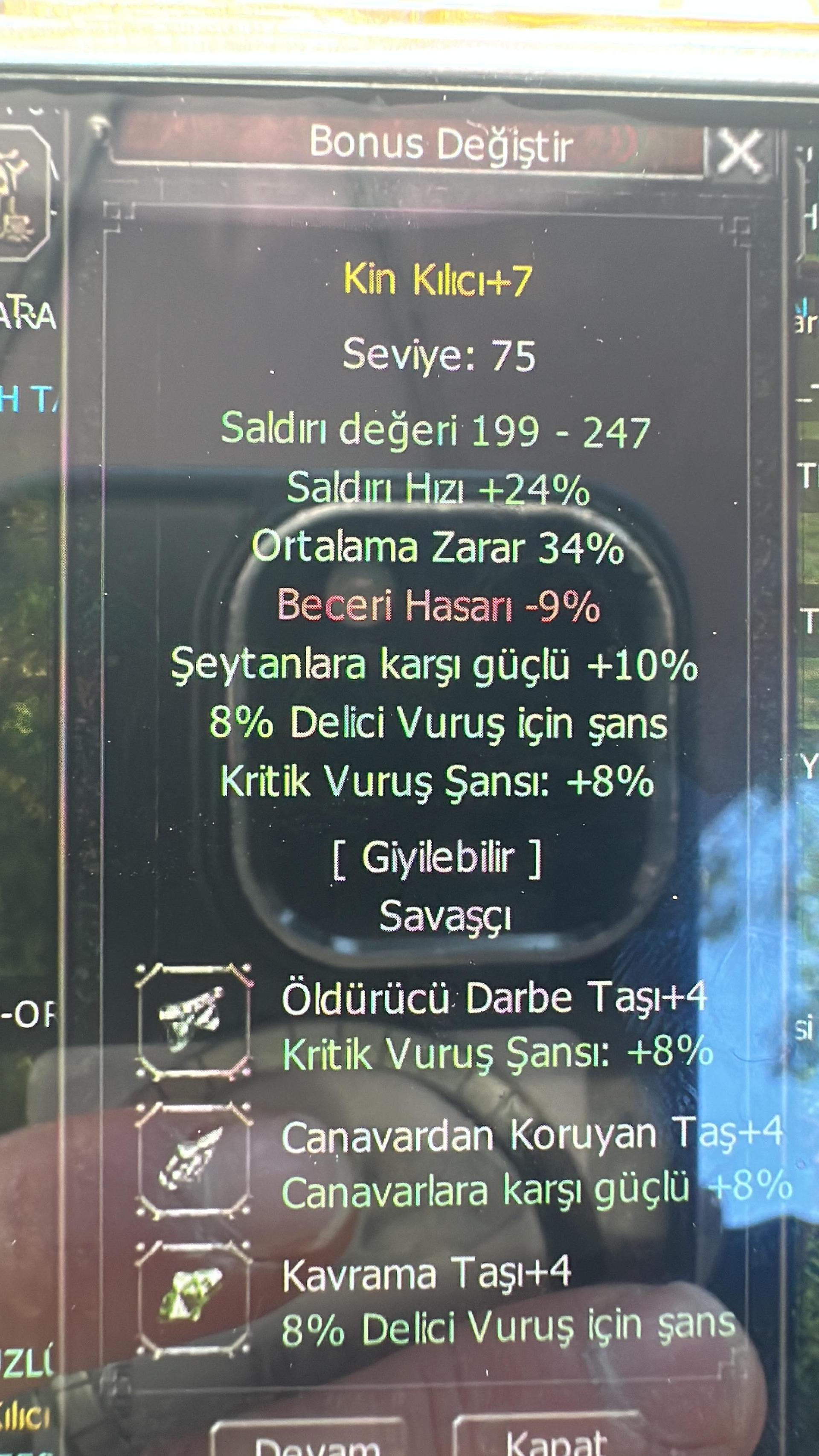 +7 KİN 34 ort 8 kritik 8 delici ful 4