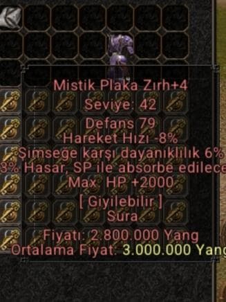 +4 Mistik plaka Zırhı