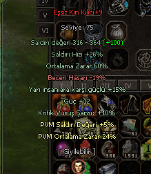 60 ort  12 güç 5 pvm saldırı 24 pvm ortalama eşsiz kin kılıcı