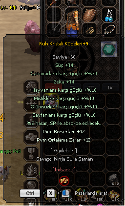 +9 RUH KRİSTALİ KÜPESİ 12 BERSERKER 12 ORT