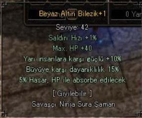 15 BÜYÜ 10 YARI 5 HP ABSORBE BEYAZ ALTIN BİLEZİK!!!!!!