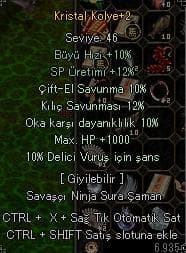 12 KILIÇ 10 ÇİFT EL 10 OK 10 DELİCİ 1000HP KRİSTAL KOLYE