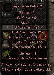 15 OK 12 KILIÇ 12 BIÇAK 10 ÇAN 12 SP ÜRTEİMİ BEYAZ ALTIN KOLYE