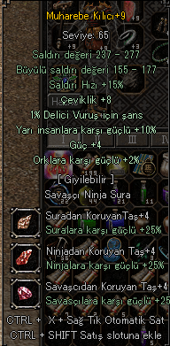 +9 MUHAREBE KILICI 10 YARI 8 ÇEVİK 4 GÜÇ