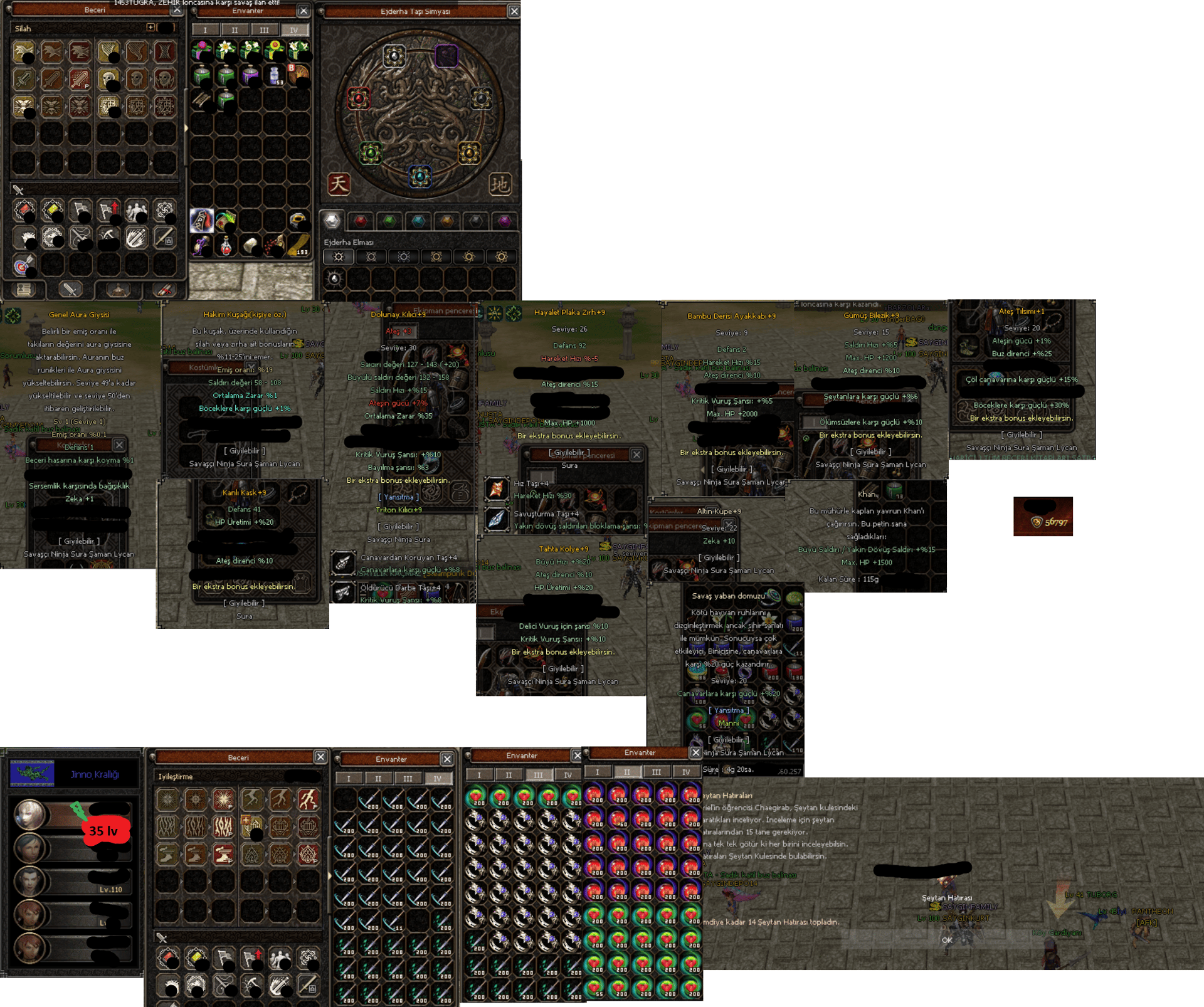 35 level keskinlik sura mat set 110 lv şaman P Skill 6 id mail