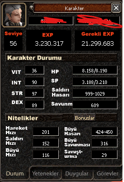 56LVL 3G BÜYÜLÜ SURA İTEMLİ DOYUM CANAVARI SATILIK