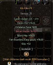 +9 KİN 55 ORT +12 GÜÇ HEMEN TESLİM