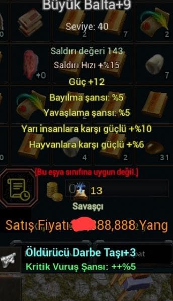 9 BÜYÜK BALTA 12 GÜÇ 10 YARI 3 DARBE 1 TEMİZ