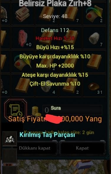 ELİT 8 BELİRSİZ PLAKA 4 HIz taşlı 2000 HP 15 BÜYÜ HIZ 10 BÜYÜ 15 ATEŞ