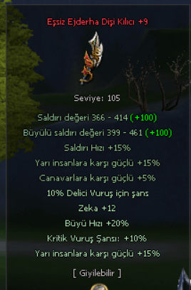 +9 Ful Evrim Ejderha Dişi Kılıcı