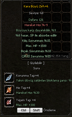 +6 KARABÜYÜ ZIRHI +4 TAŞLI ELİT EFSUNLU