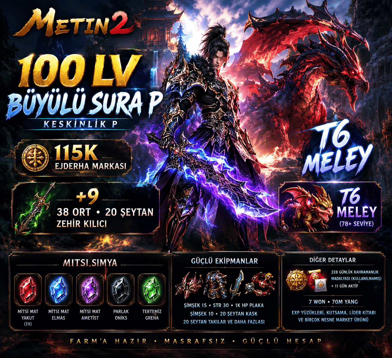 🔥 99 LV B.SURA P | 115K MARKA | 38 ORT 20 ŞEYTAN ZEHİR | T6 MELEY 🔥