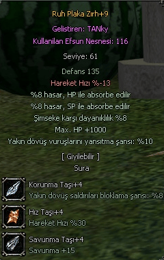 +9 RUH PLAKA ZIRH 5 FULL 4 TAŞLI EFSUN TEK FİYAT