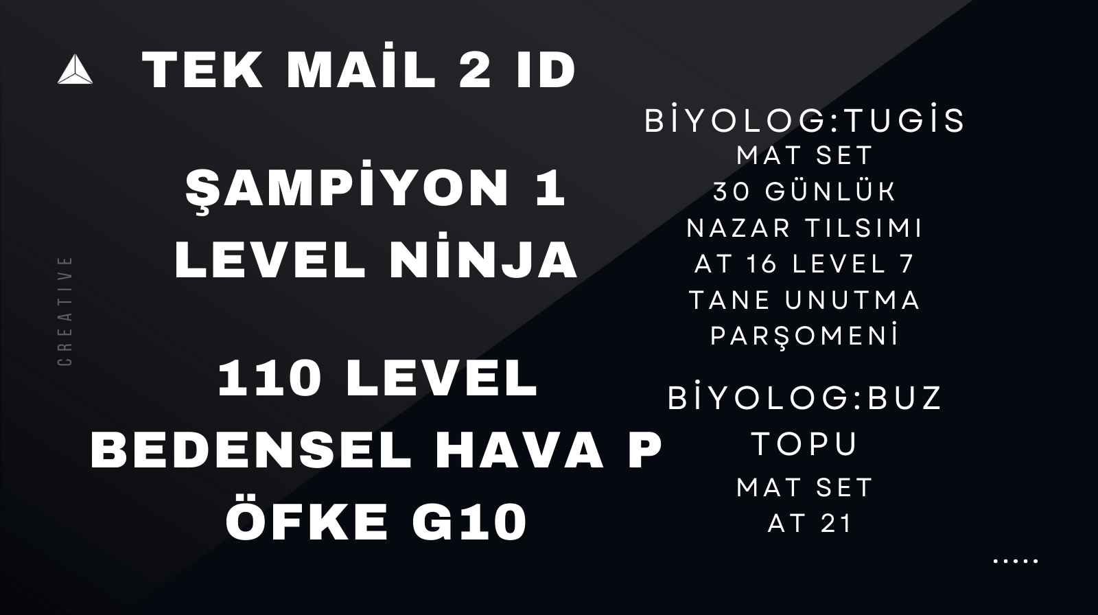 1 LVL NİNJA 110 LEVEL BEDENSEL HAVA P ÖFGE G10 MAT SET