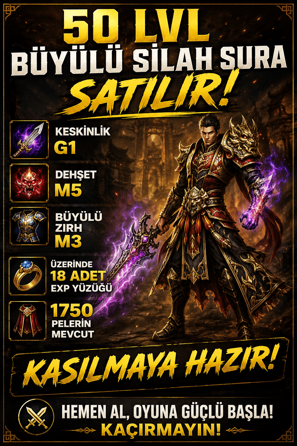 50 lvl büyülü sura itemli kasmaya hazır