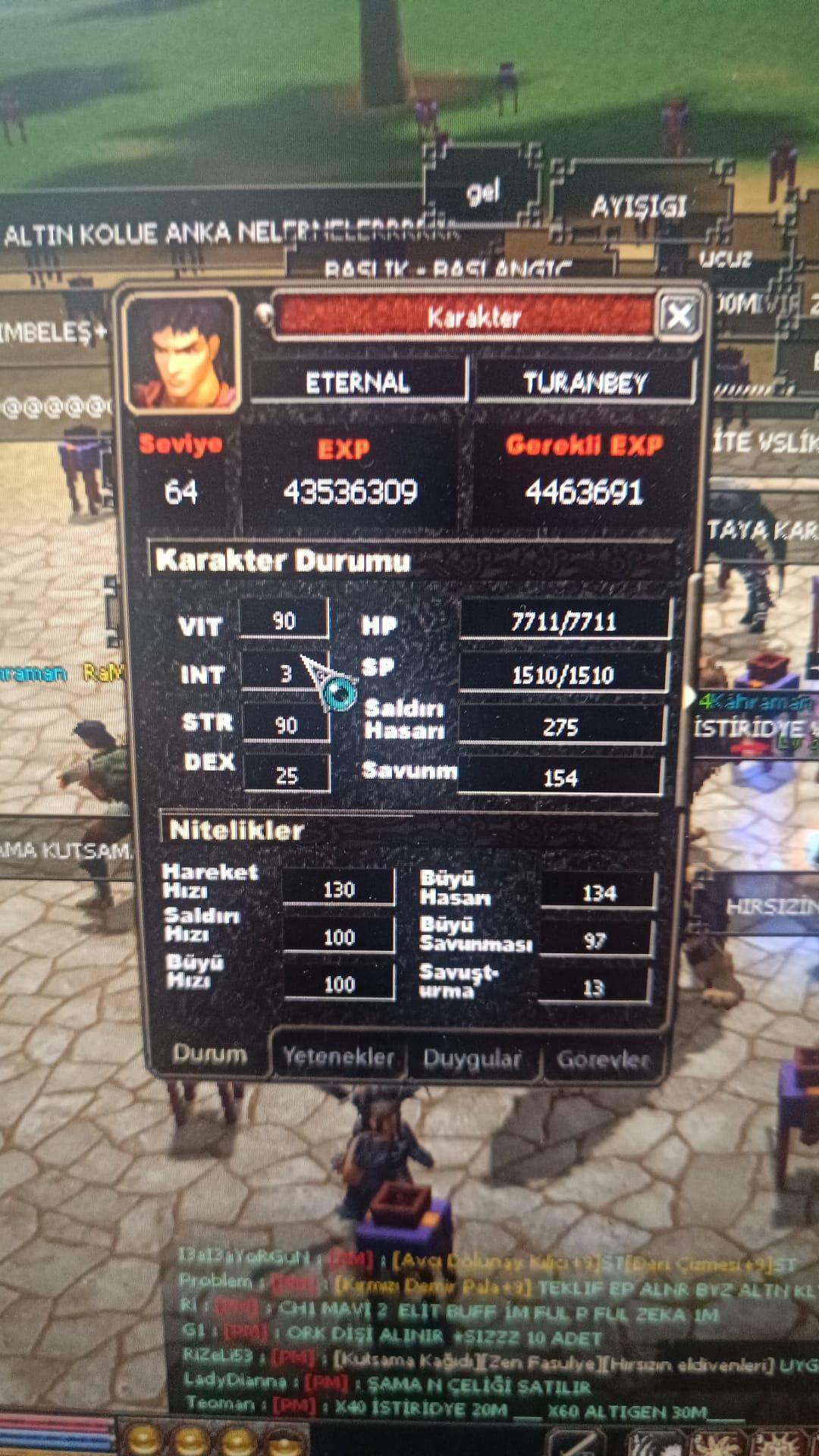 64 LVL EXP%91 2P 1G AT 30 LVL BOŞ SATILIR