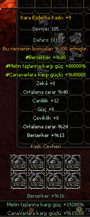 %100 cevherli total 694k oranlı 7parça k.ejderha iç item seti.