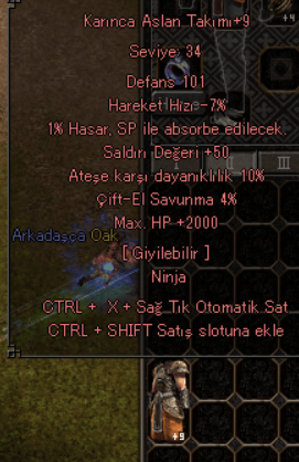 +9 karınca aslan takımı 50 str 2k hp 10 ateş