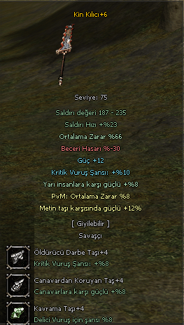 Kin Kılıcı 66 ORT 12 GÜÇ 10 KRİTİK 8 YARI