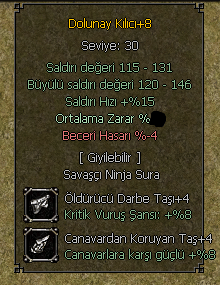 +8 Dolunay Kılıcı, 15-20 ort, +4 canavar, krit taş, hemen teslim