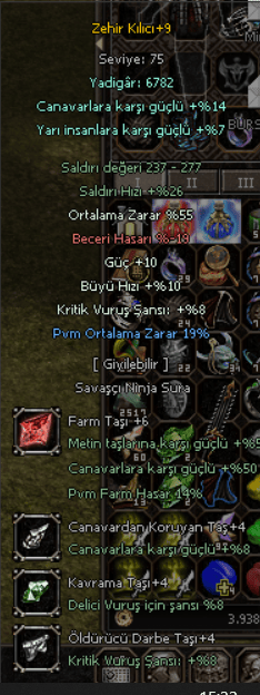 +9 ZEHİR 22PVMORT 17FARM +6 FARM TAŞLI 55 ORT GÜÇ ZEKA
