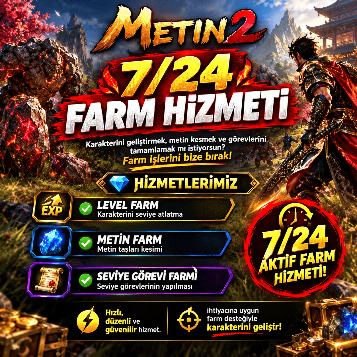 7/24 FARM HİZMETİ | LEVEL, METİN VE GÖREV FARMİ ⚔️