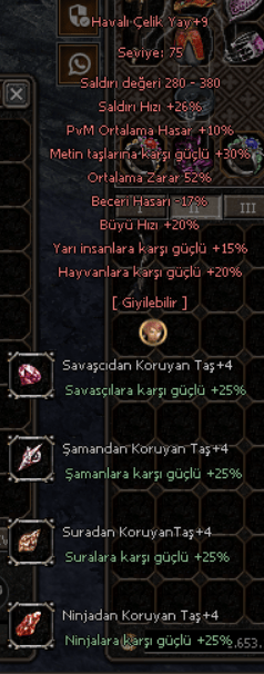 52 Ort +9 Havalı Çelik Yay 4 Taşlı WS'lik