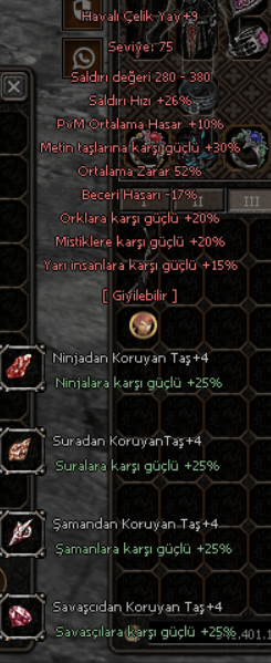 52 Ortalamalı +9 Havalı Çelik Yay 4 Karakter Taşlı WS'lik