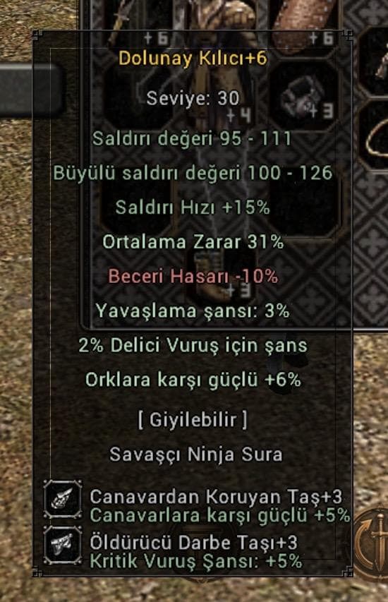 +6 31 Ort Dolunay Kılıcı 3 Taşlı