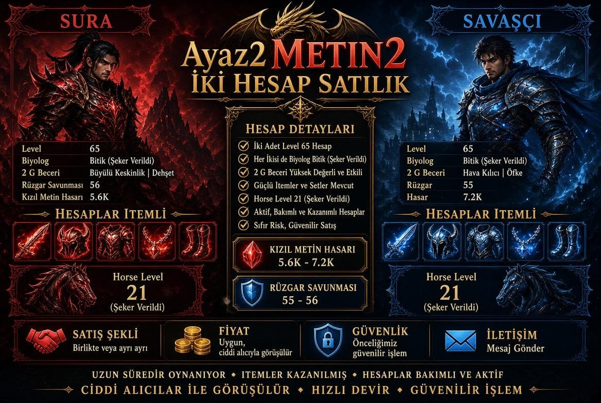 2 ADET 65 LEVEL ÇAR İTEMLİ / KIZILLIK KURULU HAZIR DÜZEN