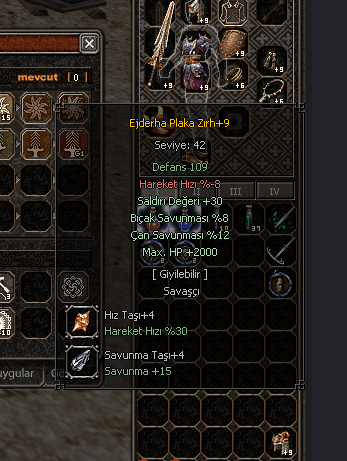 +9 Ejderha Plaka  +2 k hp +30 S.Değeri +4 hız +4 Sav taşlı