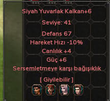 +6 sersemli Siyah Yuvarlak Kalkan