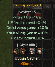 +8 gümüş kolye, 10 krit 10 delici