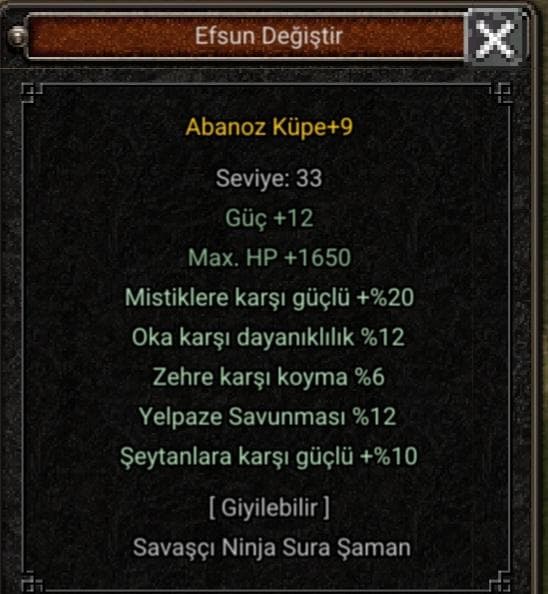+9 Abanoz Küpe 5 efsun