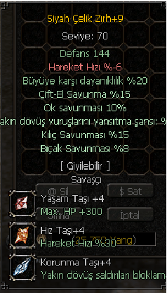 +9 SİYAH ÇELİK ZIRH