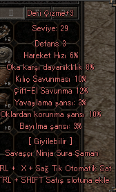 DERİ ÇİZME  KILIÇ 10 ÇİFTEL 12 OK ŞANS 10 BAYILMA 3 YAVAŞLAMA 3
