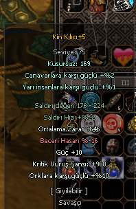 +5 Kin Kılıcı 46 Ort 10 Güç 8 Kritik