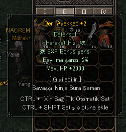 Deri ayakkabı 2k hp %8 exp bonus 2 bayılma