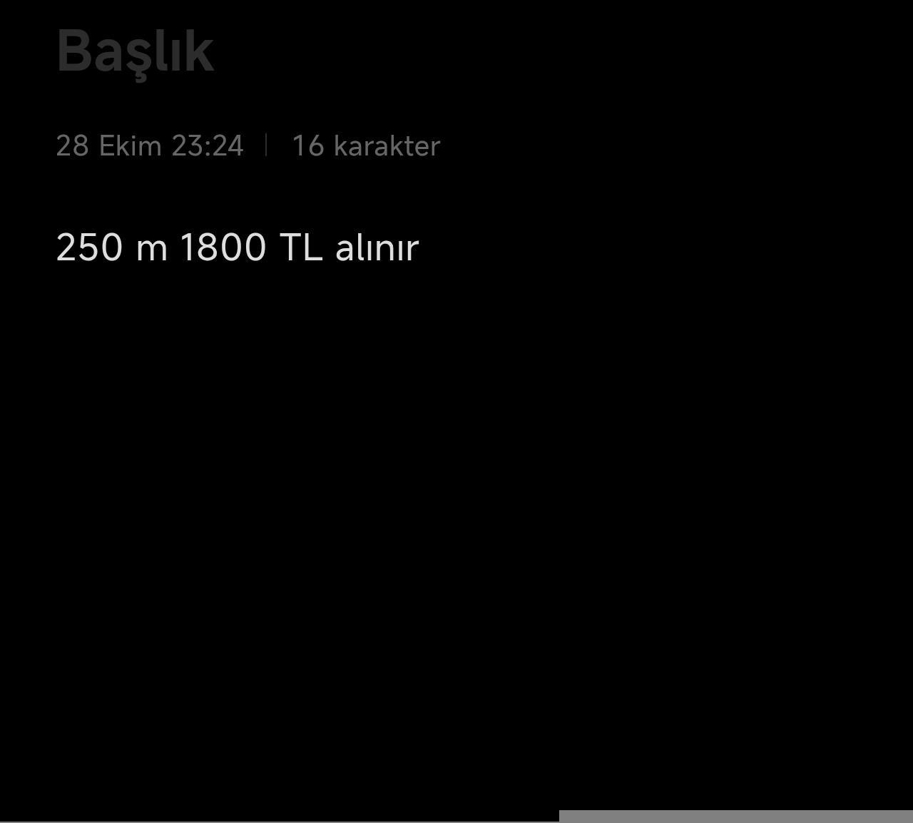 250 m 1800 TL ye alinir