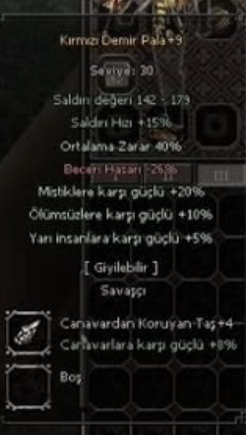 +9 Kdp 40 Ort 10 Yari 10 Ölümsüz +4 Canavardan Taşı Baslı