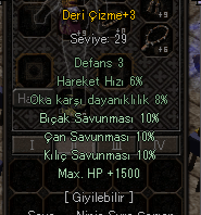 DERİ ÇİZME +3 10 KILIÇ 10 BIÇAK 10 ÇAN 1.5 K HP