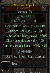 ABANOZ KÜPE +9 20 ÖLÜMSÜZ 15 OK
