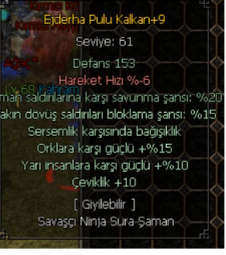 +9 ejderha pulu kalkan tam oran ninjalık