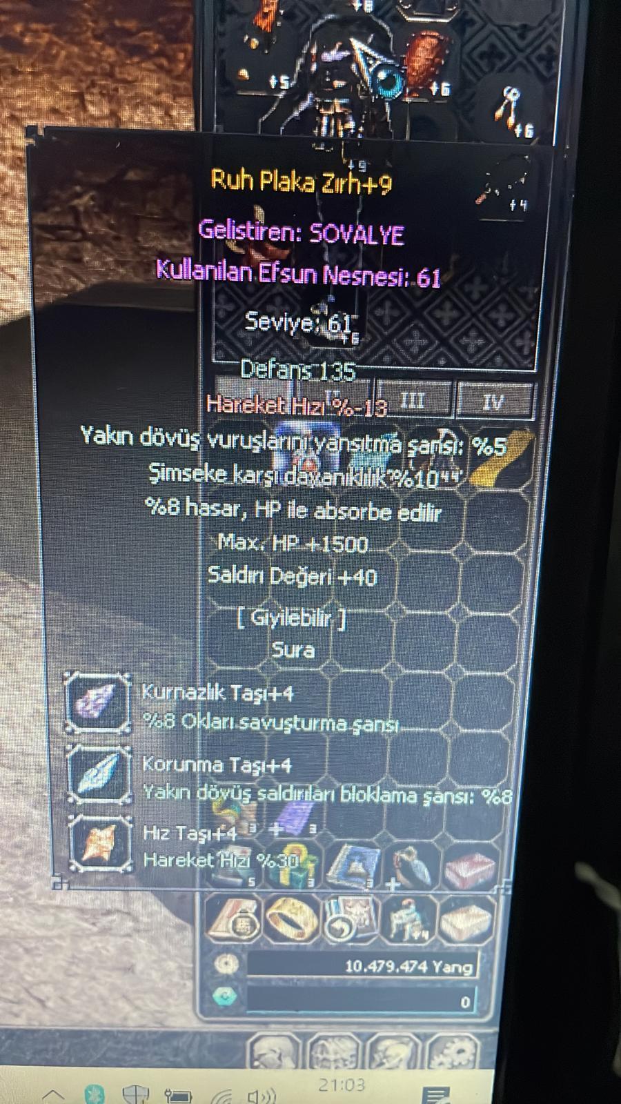 +9 Ruh Plaka Sura zırhı