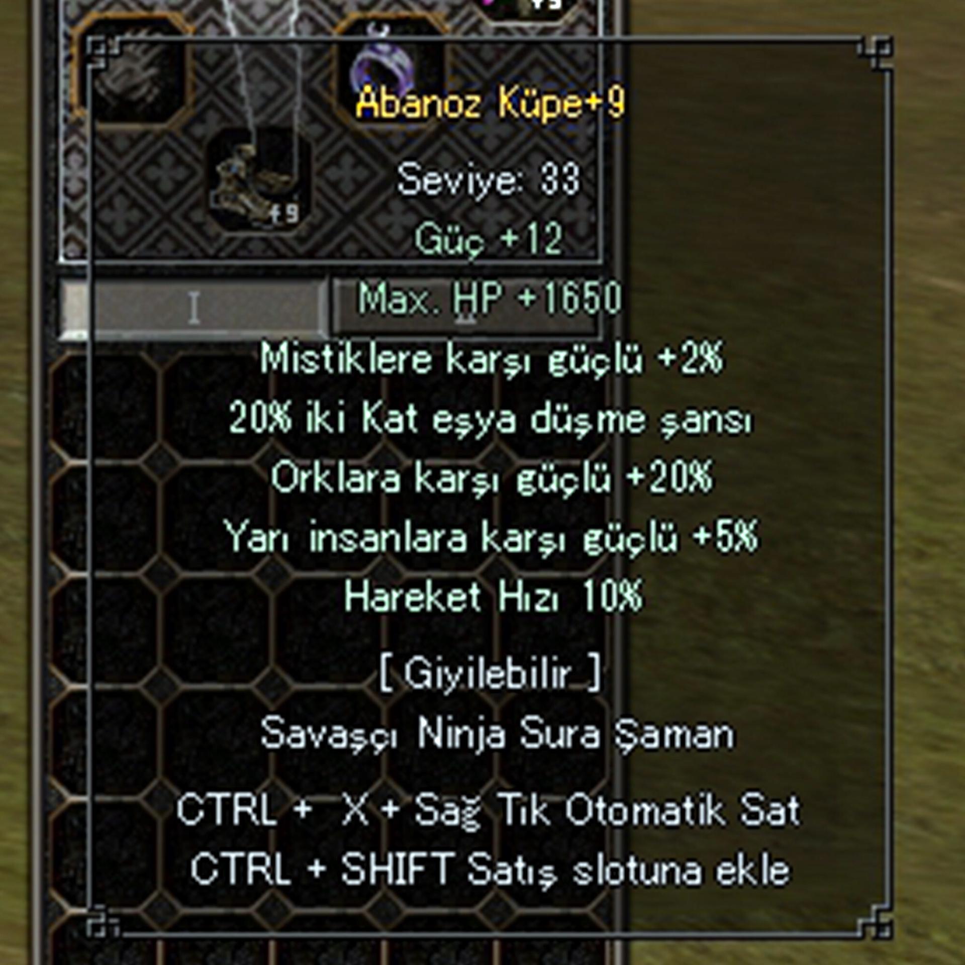 +9 ABANOZ KÜPE / 20 EŞYA - 10 HAREKET HIZI - 5 YARI İNSAN