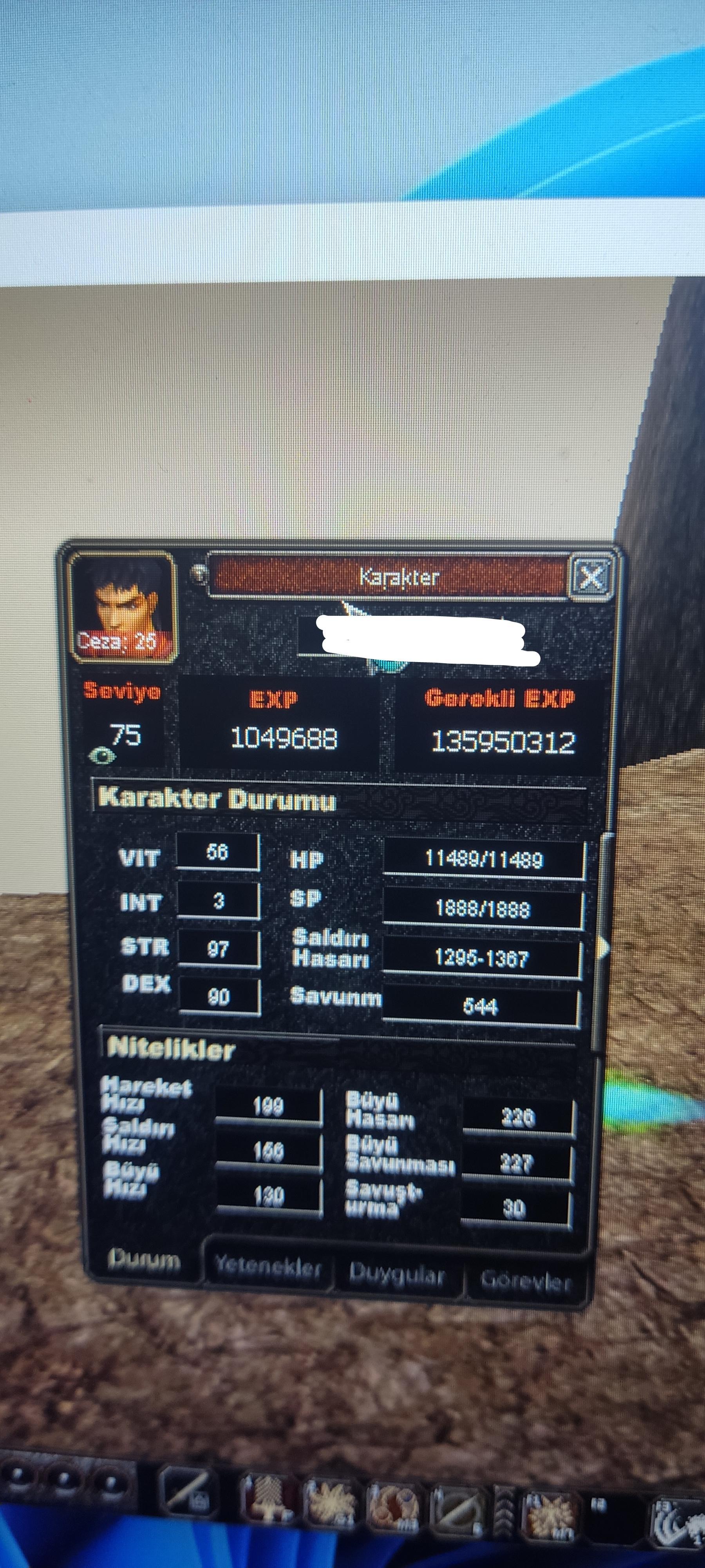 75 lvl herşey bitik 100 olumsuzlu uyguna bedensel