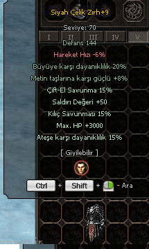 +9 SİYAH ÇELİK ZIRH