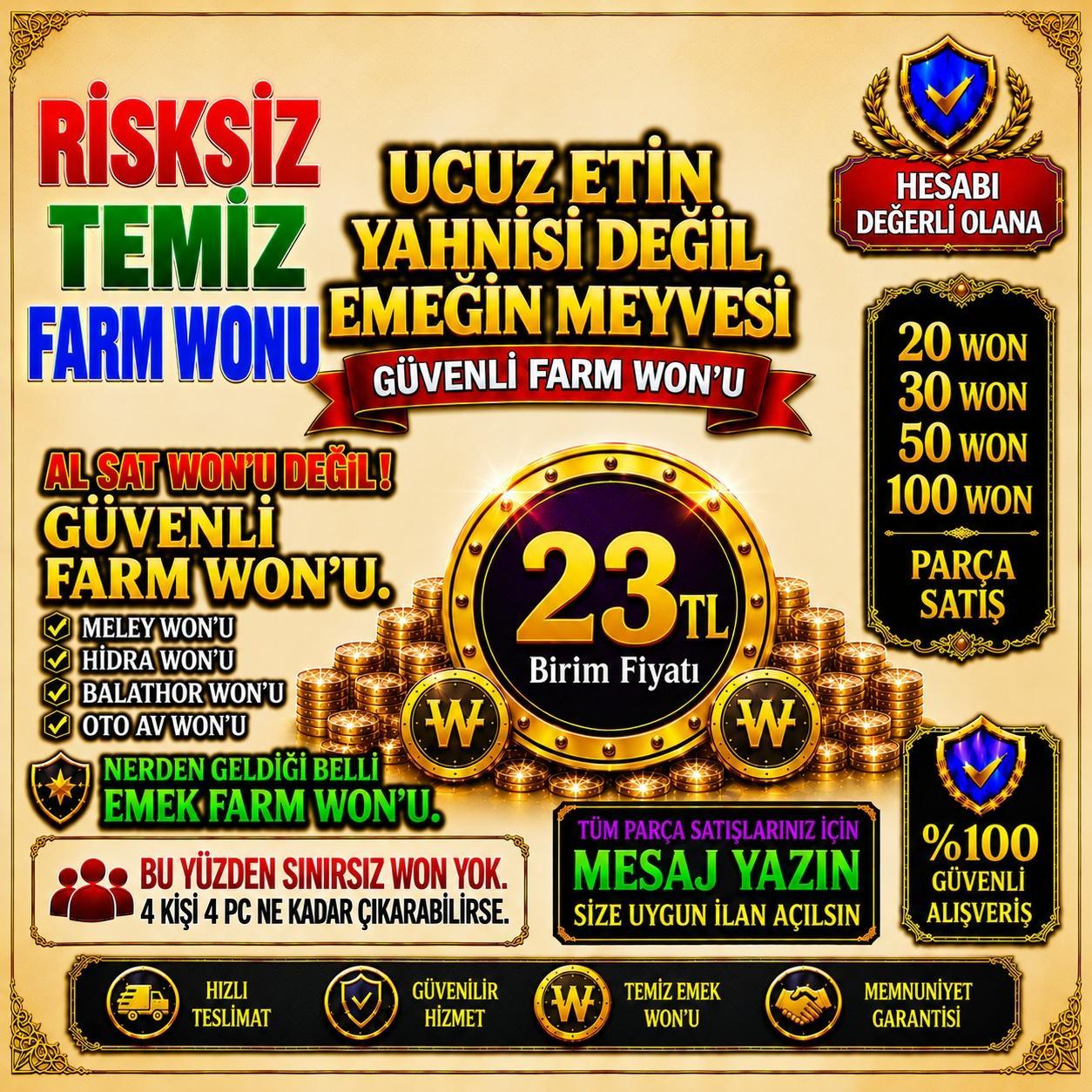 NİTE 15 WON NINDA TESLİM %100 FARM EMEK WONU