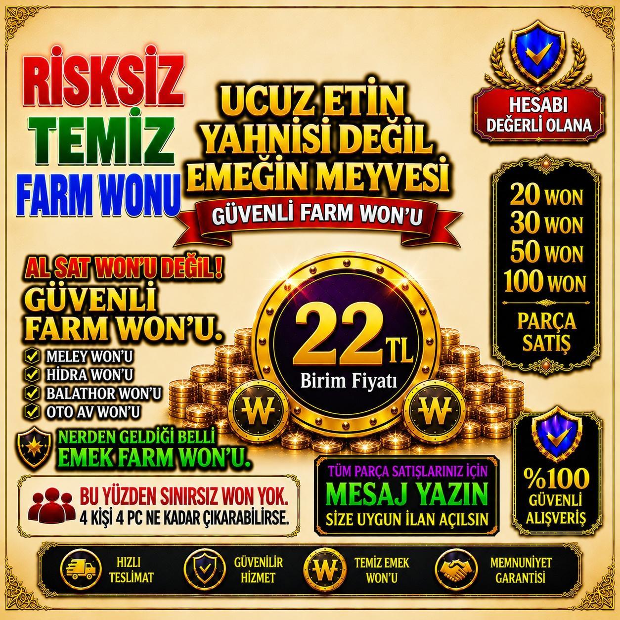 NİTE 25 WON ANINDA TESLİM %100 FARM EMEK WONU