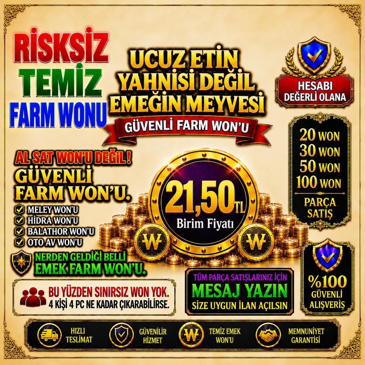 NİTE 35 WON ANINDA TESLİM %100 FARM EMEK WONU